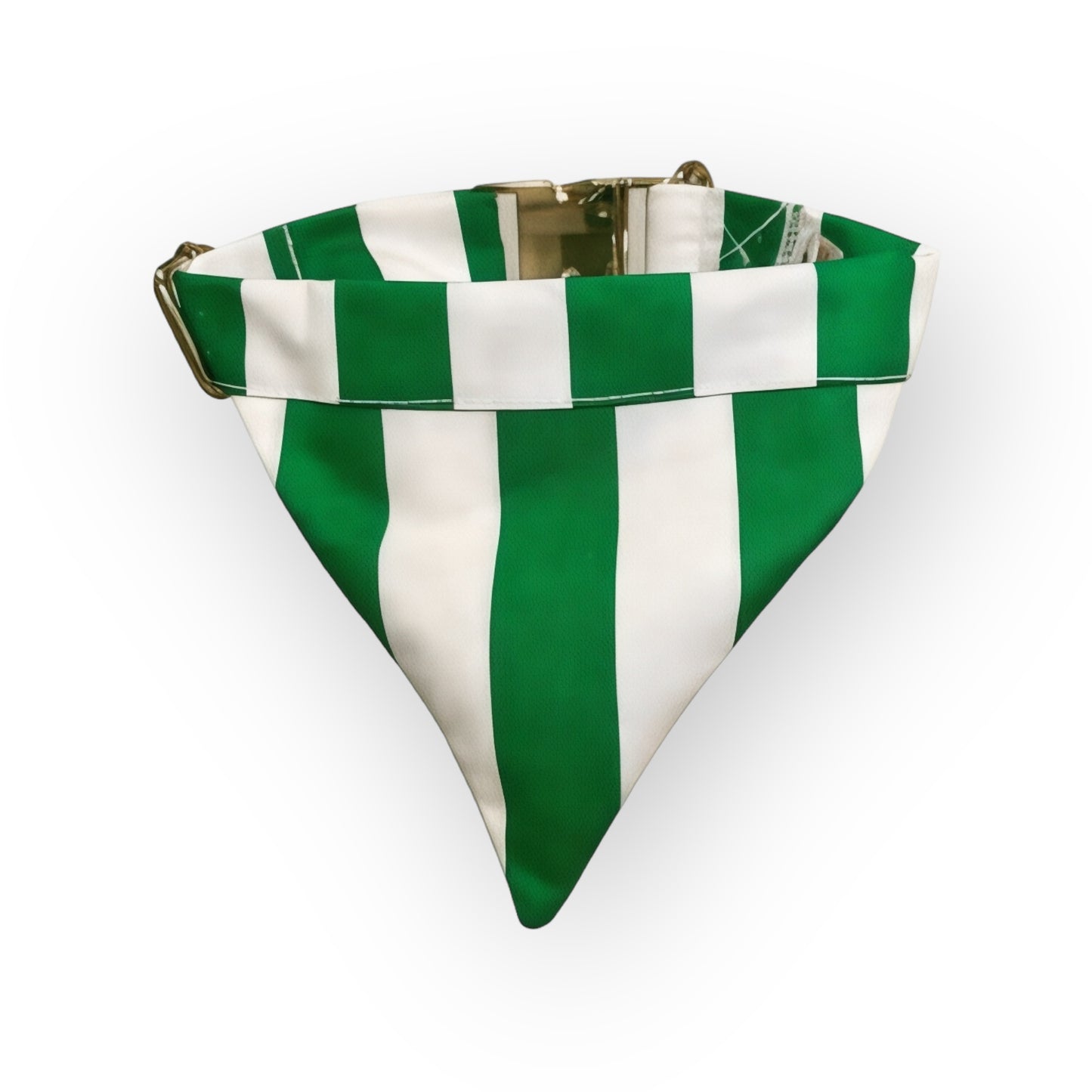 Green and White Stripe No Tangle Dog Collar and Bandana In-One