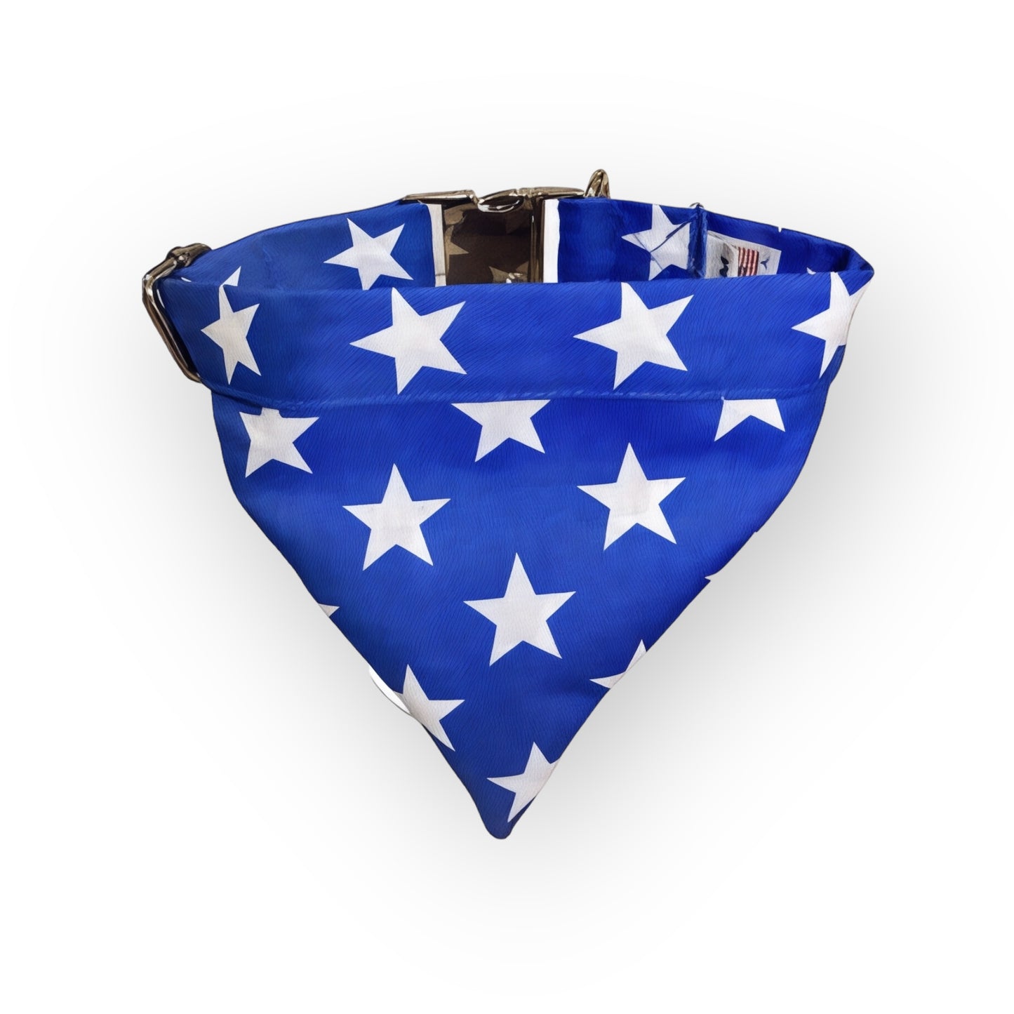 Blue and White Stars No Tangle Dog Collar and Bandana In-One