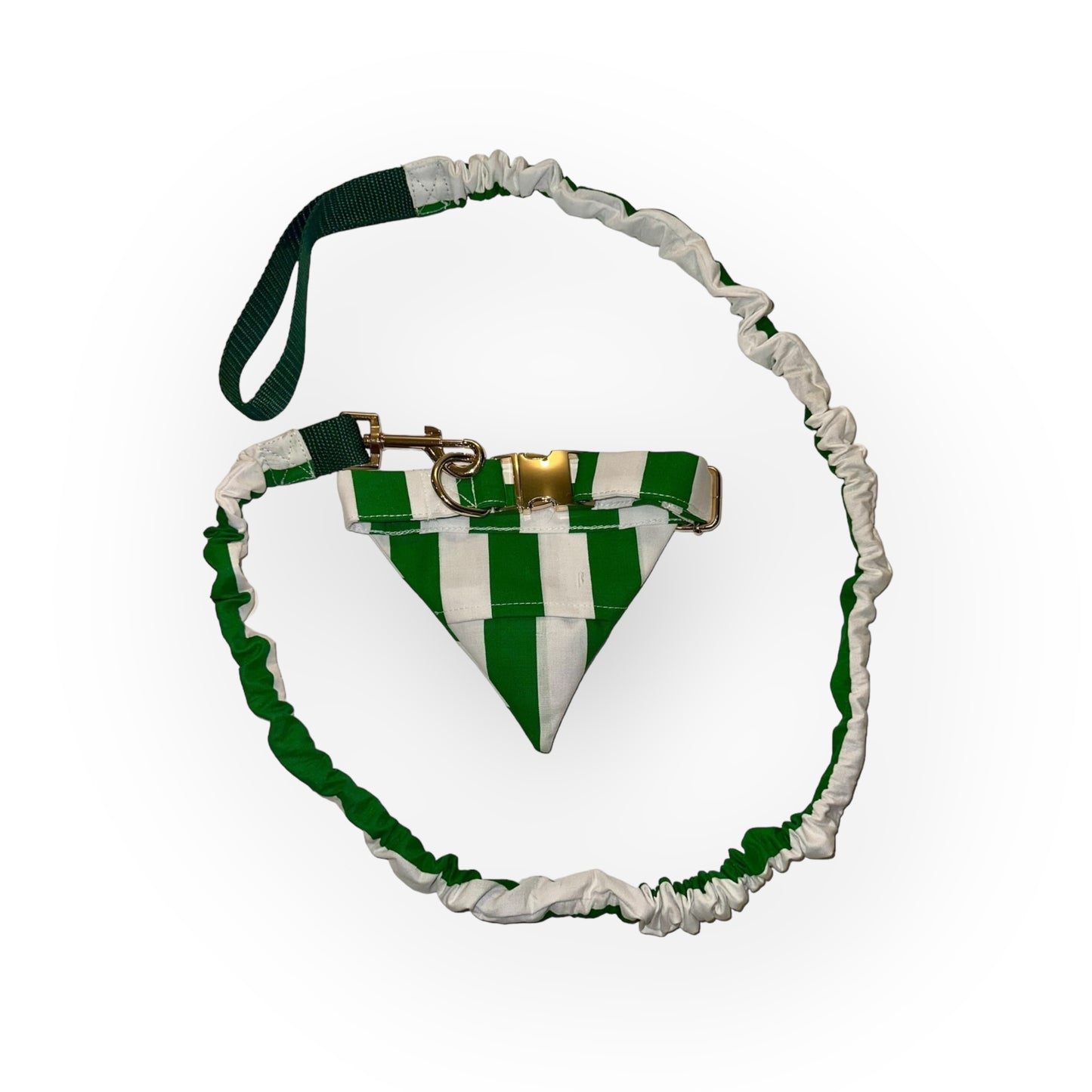 Green and White Stripe No Tangle Dog Collar and Bandana In-One