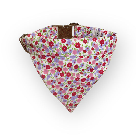 Flower Print No Tangle Dog Collar and Bandana In-one