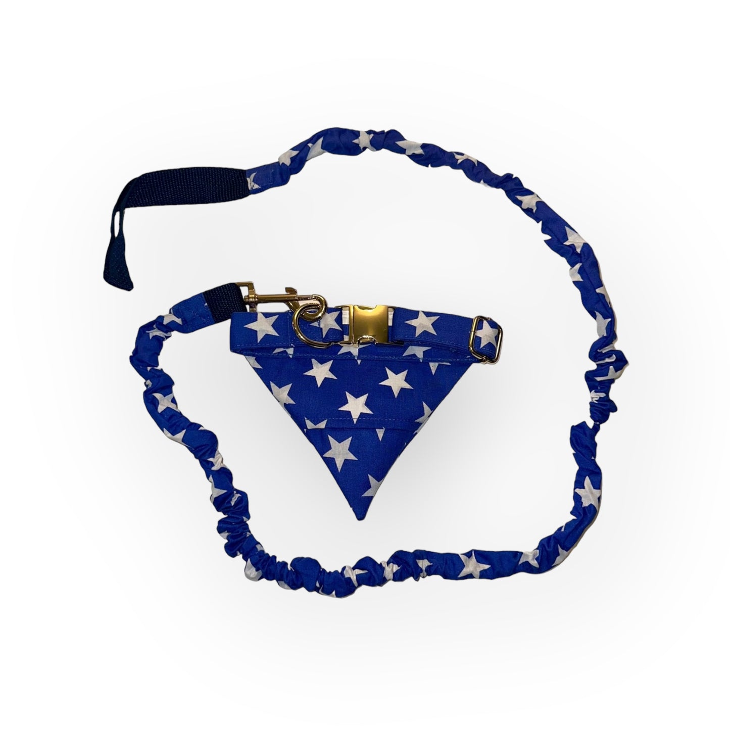 Blue and White Stars No Tangle Dog Collar and Bandana In-One