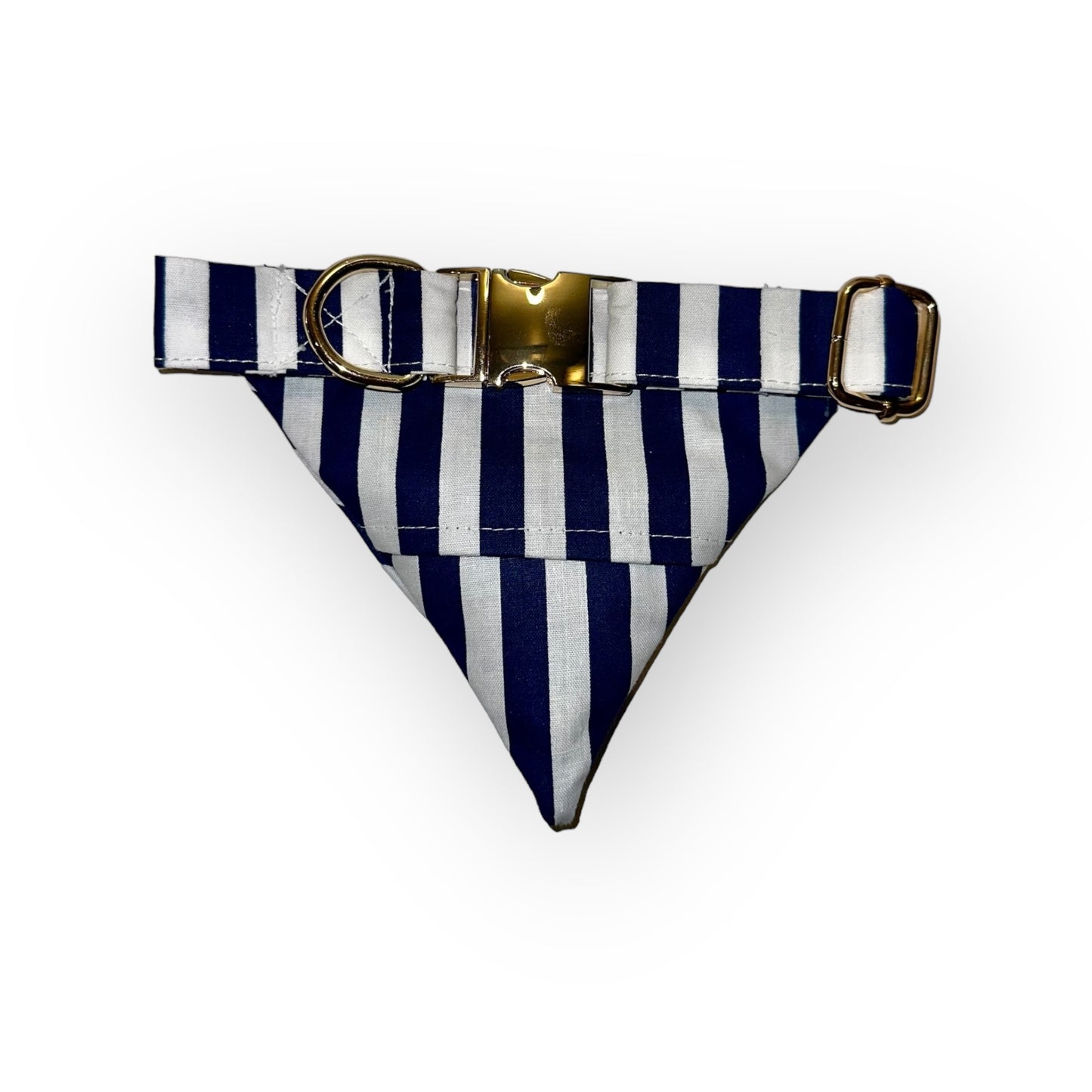 Navy and White Stripes No Tangle Dog Collar and Bandana In-One