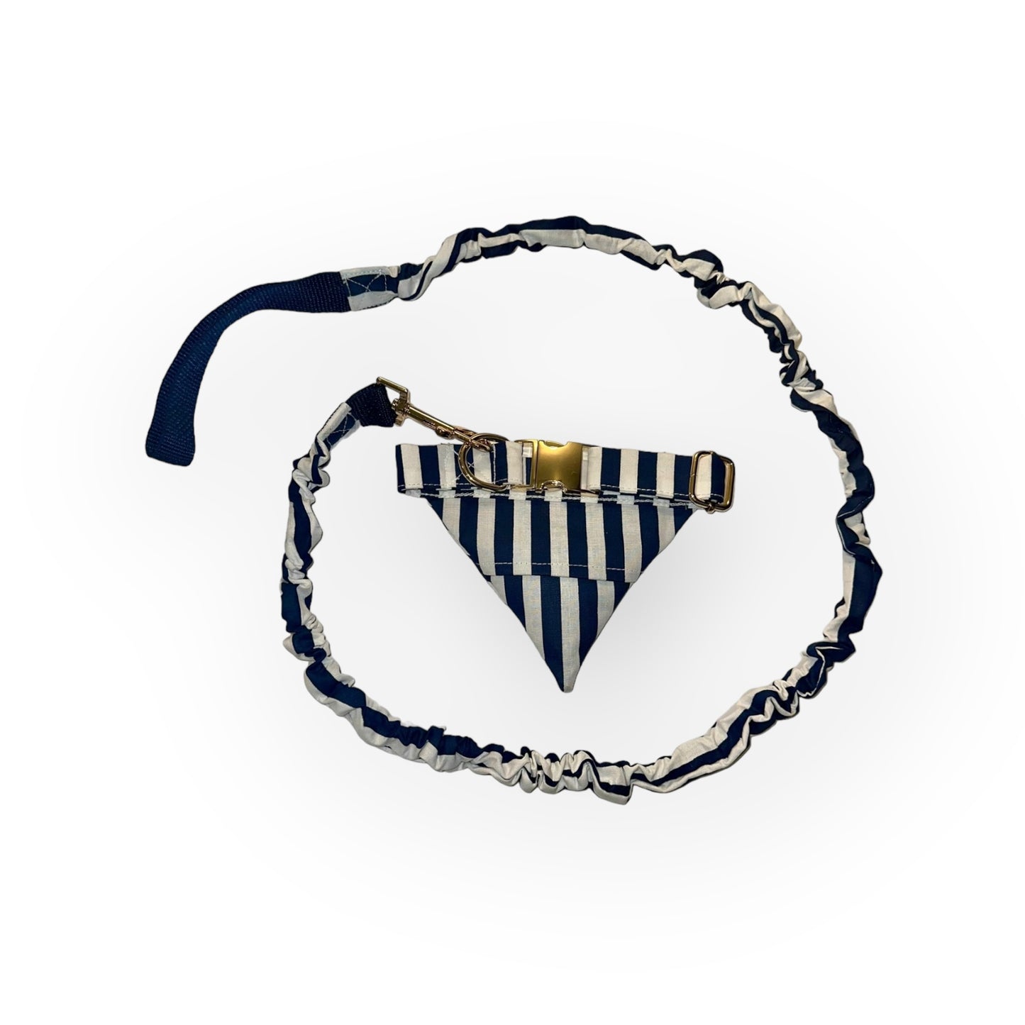 Navy and White Stripes No Tangle Dog Collar and Bandana In-One