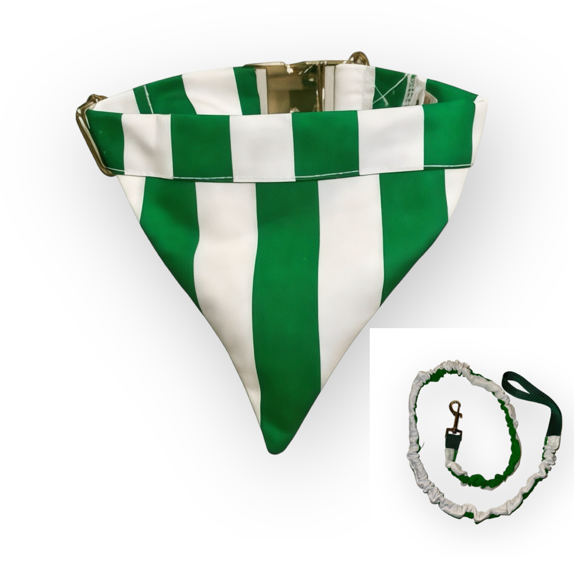 White and Green Stripes Tangle Free Dog Collar and Leash Set