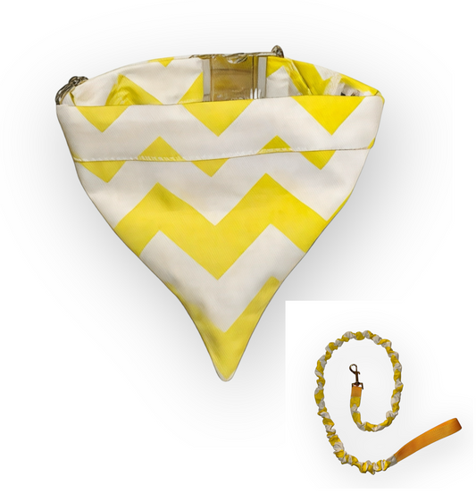 Yellow and White Chevron Pattern Tangle Free Dog Collar & Leash Set