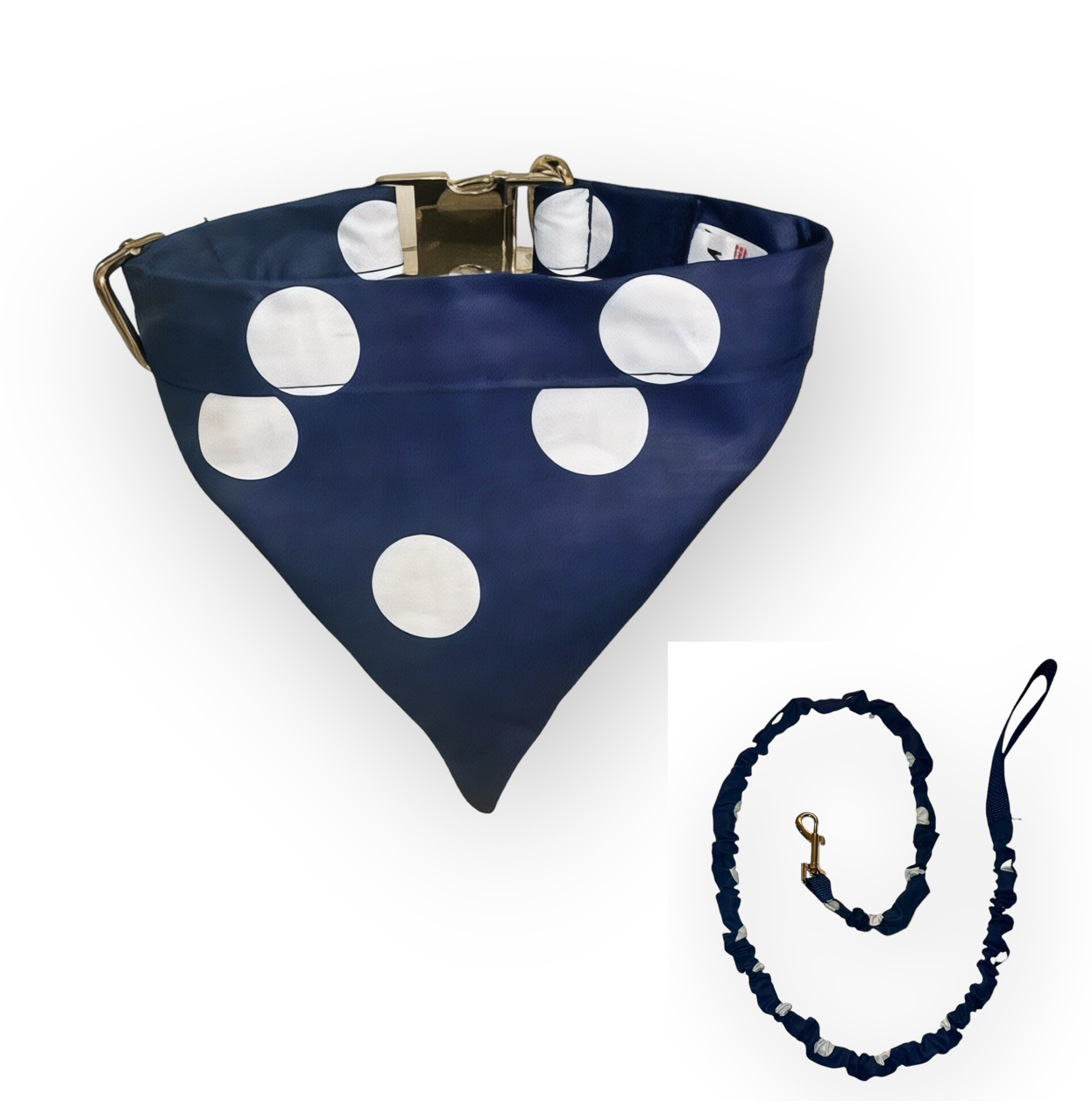 Navy White Polkadot Tangle Free Dog Collar & Leash Set