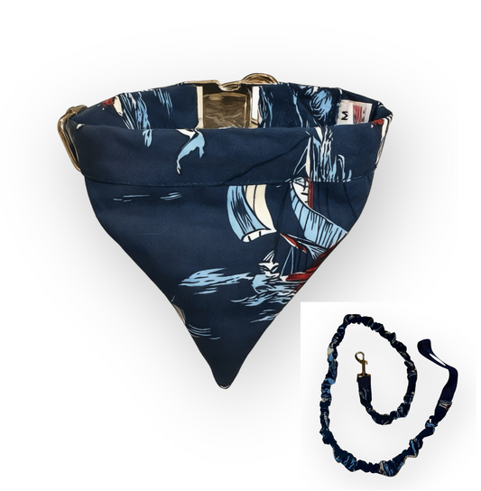 Nautical Print Tangle Free Dog Collar & Leash Set