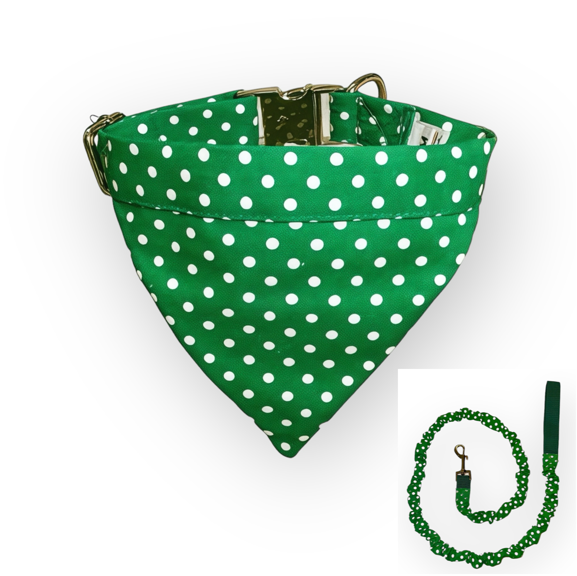 Green and White Polkadot Tangle Free Dog Collar & Leash Set